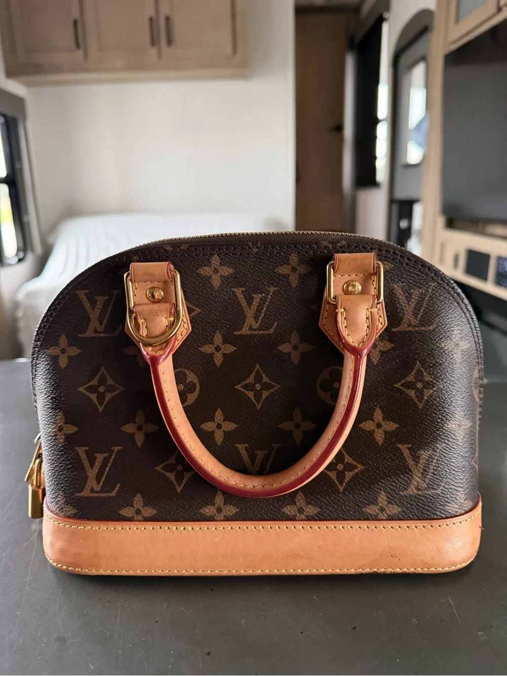 Louis Vuitton Brown Monogram Alma BB Satchel - Brown/Tan Leather Trim